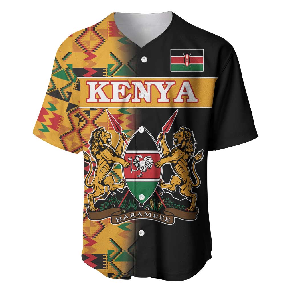 Custom Afro Kenya Coat Of Arms Baseball Jersey With Kente Patterns LT18