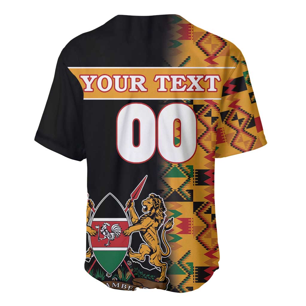 Custom Afro Kenya Coat Of Arms Baseball Jersey With Kente Patterns LT18