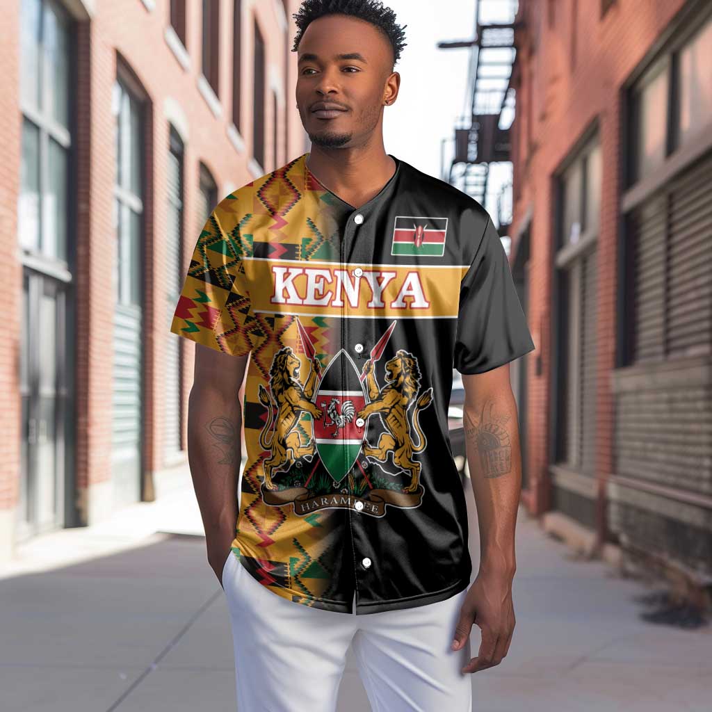 Custom Afro Kenya Coat Of Arms Baseball Jersey With Kente Patterns LT18