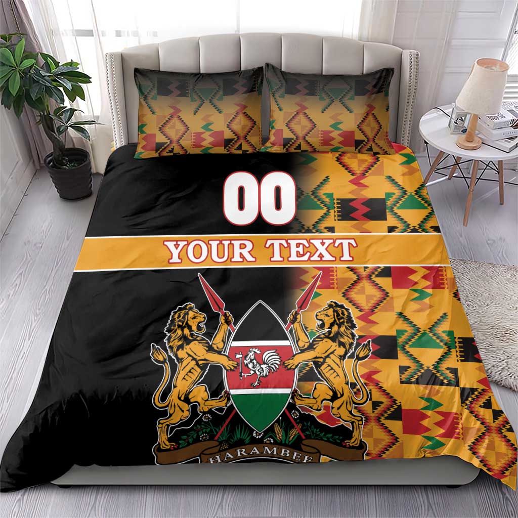 Custom Afro Kenya Coat Of Arms Bedding Set With Kente Patterns LT18