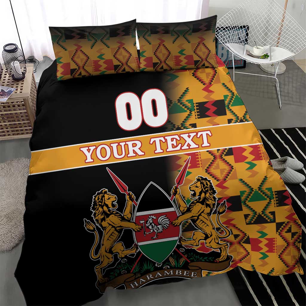 Custom Afro Kenya Coat Of Arms Bedding Set With Kente Patterns LT18