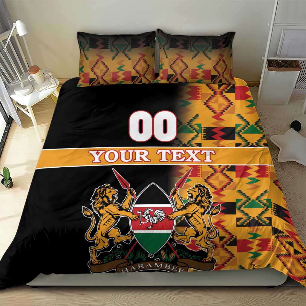 Custom Afro Kenya Coat Of Arms Bedding Set With Kente Patterns LT18