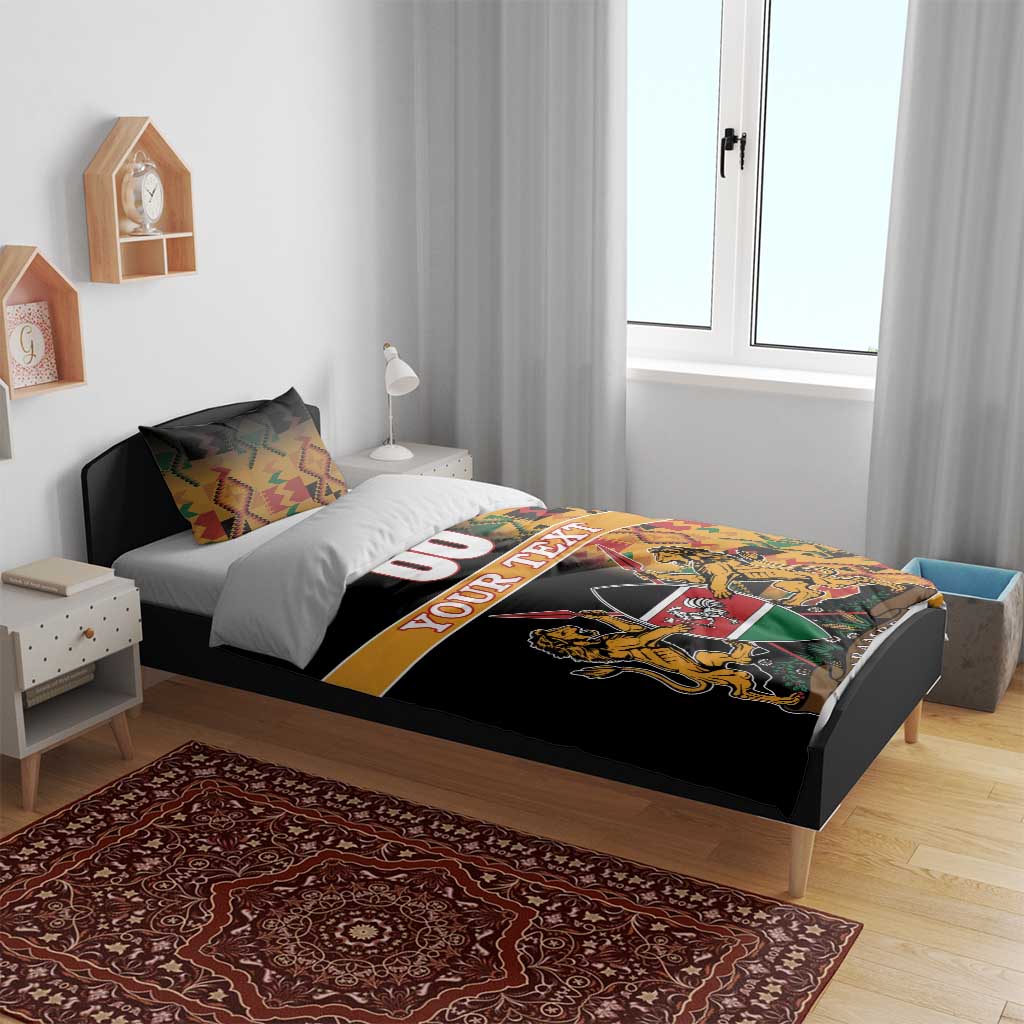 Custom Afro Kenya Coat Of Arms Bedding Set With Kente Patterns LT18