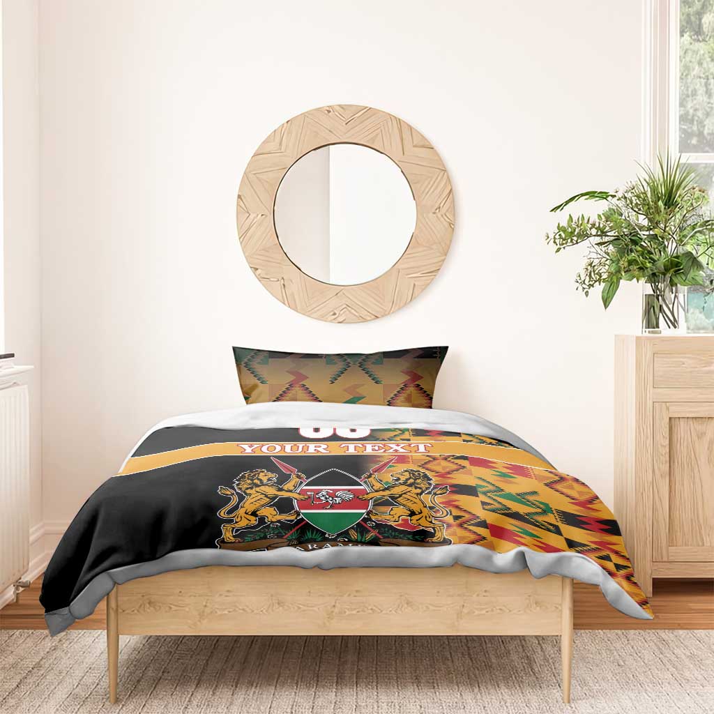 Custom Afro Kenya Coat Of Arms Bedding Set With Kente Patterns LT18