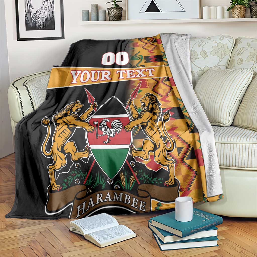 Custom Afro Kenya Coat Of Arms Blanket With Kente Patterns LT18
