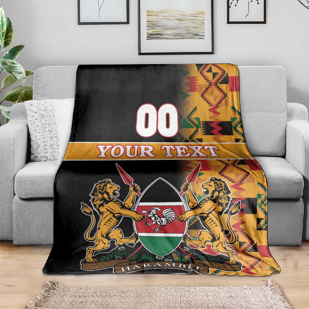Custom Afro Kenya Coat Of Arms Blanket With Kente Patterns LT18