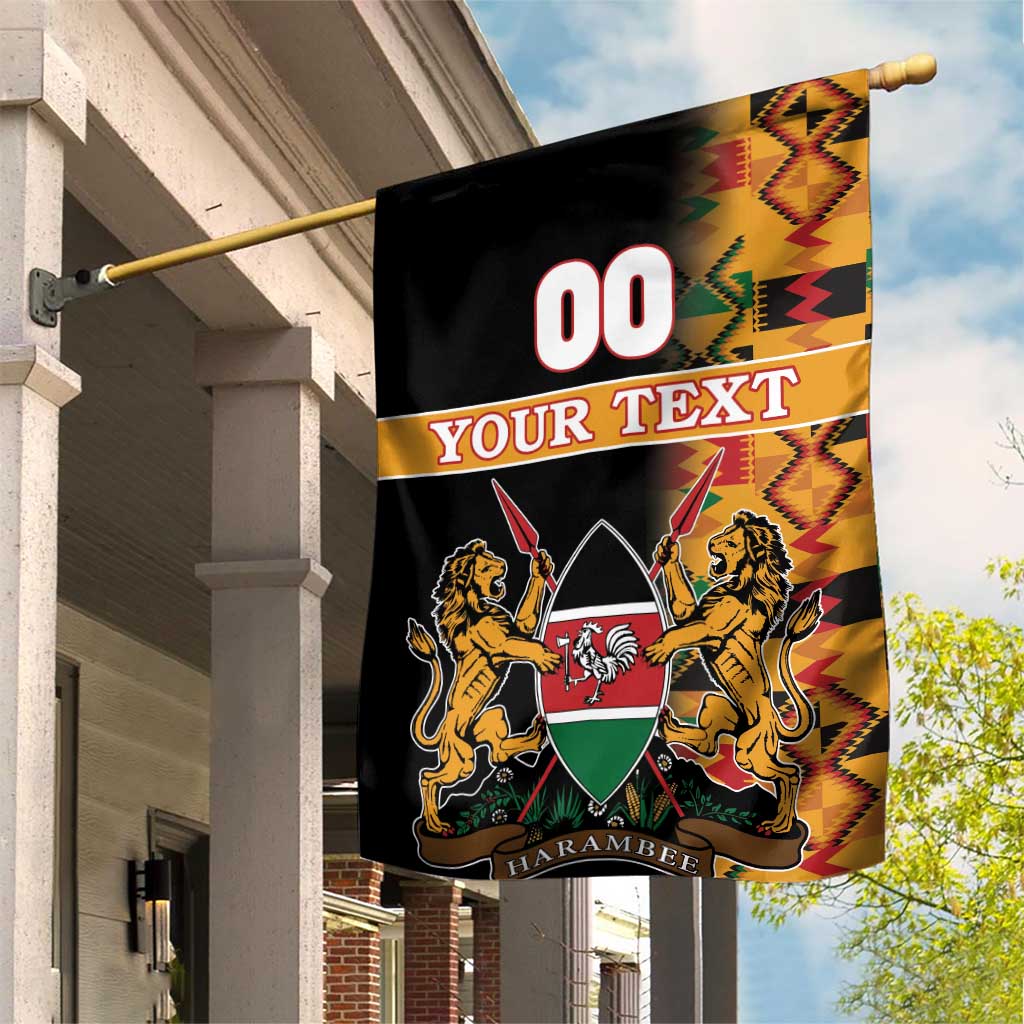 Custom Afro Kenya Coat Of Arms Garden Flag With Kente Patterns LT18