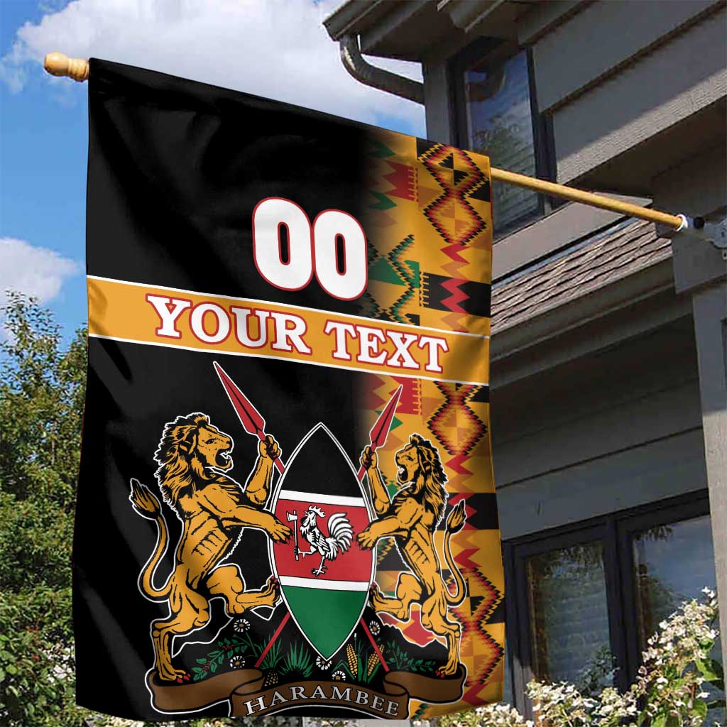 Custom Afro Kenya Coat Of Arms Garden Flag With Kente Patterns LT18