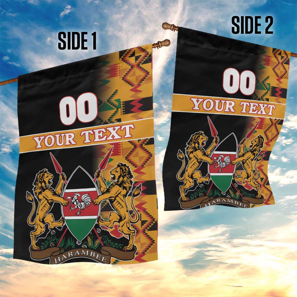 Custom Afro Kenya Coat Of Arms Garden Flag With Kente Patterns LT18