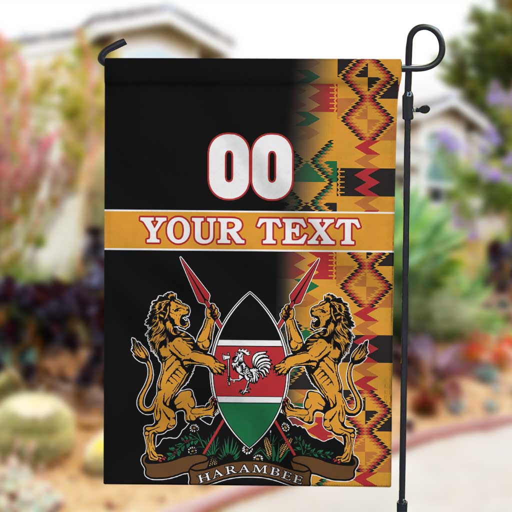 Custom Afro Kenya Coat Of Arms Garden Flag With Kente Patterns LT18