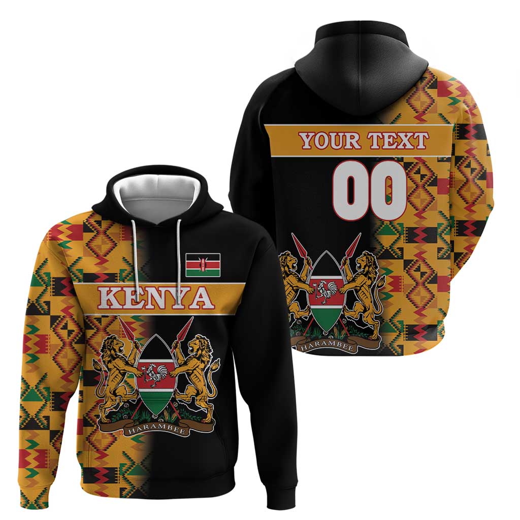 Custom Kenya Coat Of Arms Hoodie With Kente Patterns LT18
