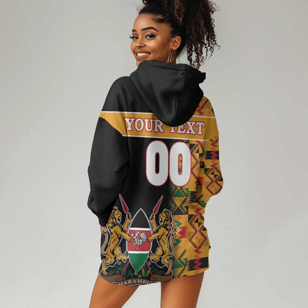 Custom Afro Kenya Coat Of Arms Hoodie Dress With Kente Patterns LT18