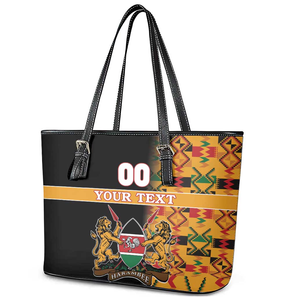 Custom Kenya Coat Of Arms Leather Tote Bag With Kente Patterns LT18