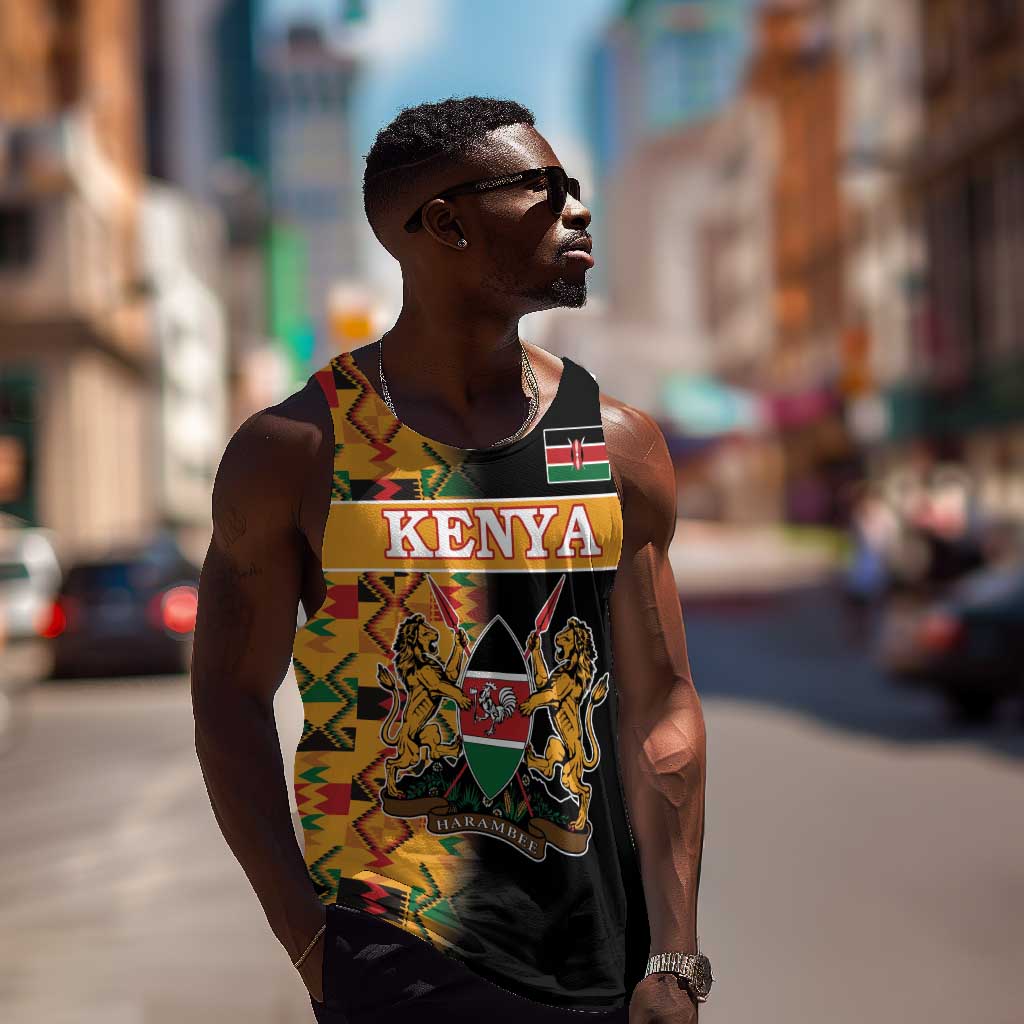 Custom Afro Kenya Coat Of Arms Men Tank Top With Kente Patterns LT18