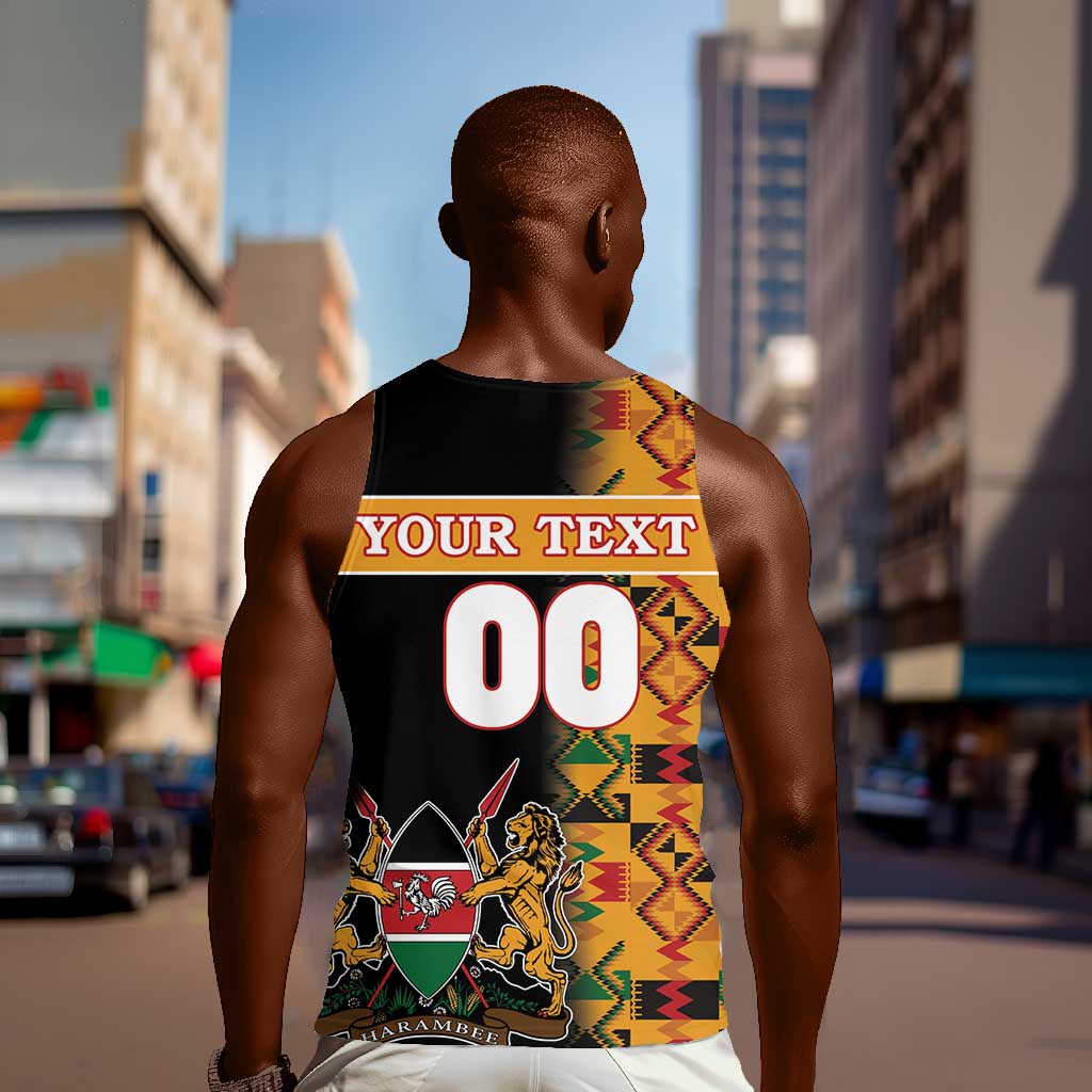 Custom Afro Kenya Coat Of Arms Men Tank Top With Kente Patterns LT18