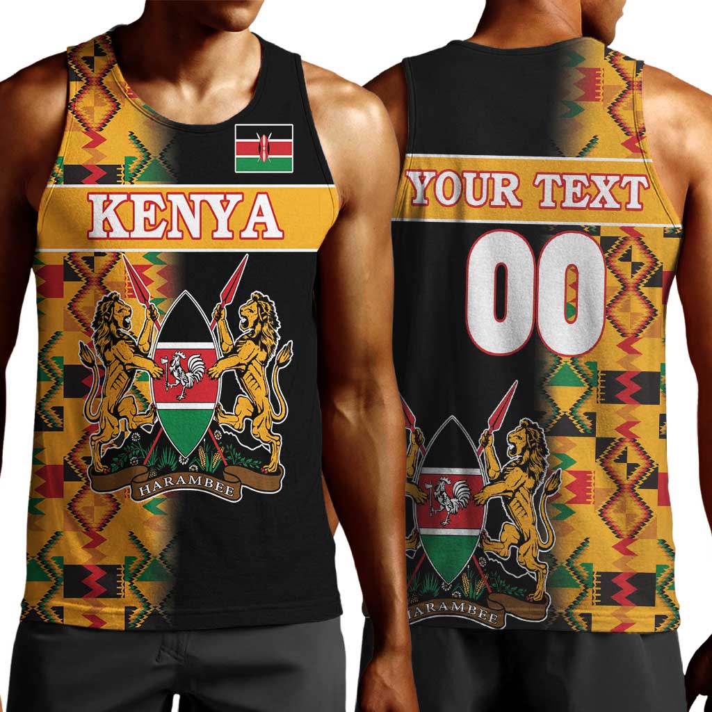 Custom Afro Kenya Coat Of Arms Men Tank Top With Kente Patterns LT18