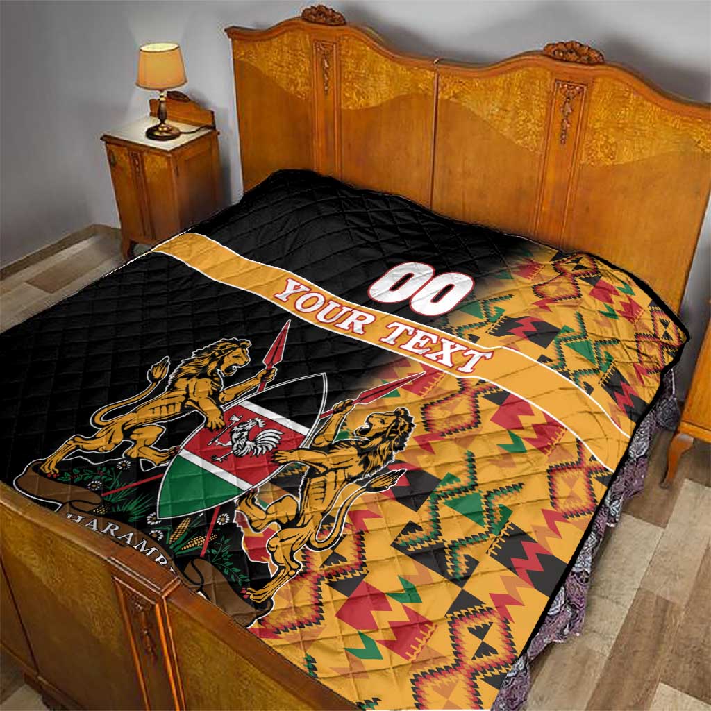 Custom Afro Kenya Coat Of Arms Quilt With Kente Patterns LT18