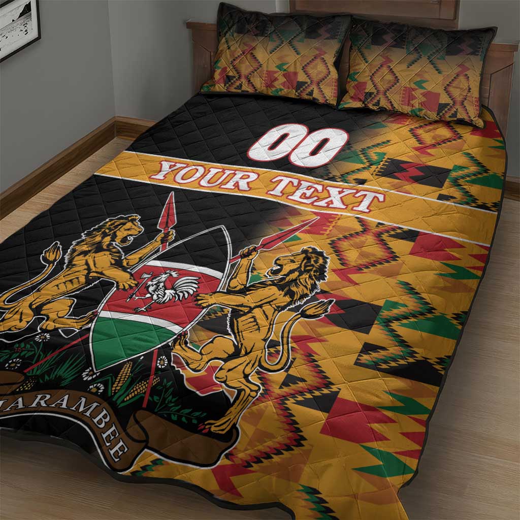 Custom Afro Kenya Coat Of Arms Quilt Bed Set With Kente Patterns LT18
