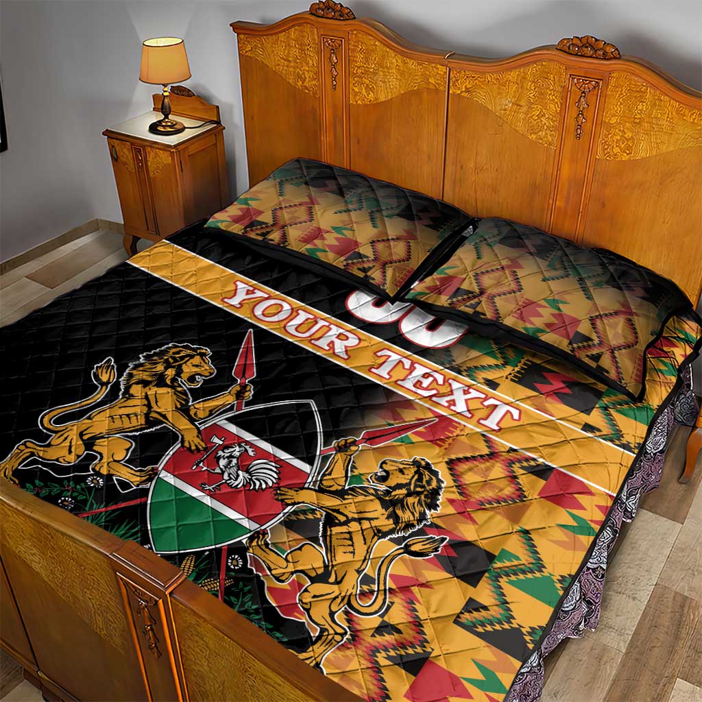 Custom Afro Kenya Coat Of Arms Quilt Bed Set With Kente Patterns LT18