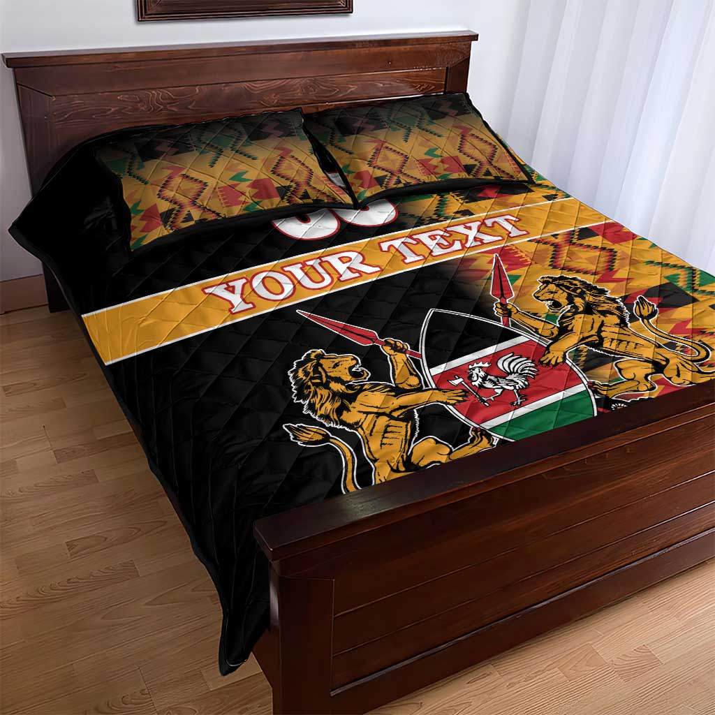 Custom Afro Kenya Coat Of Arms Quilt Bed Set With Kente Patterns LT18