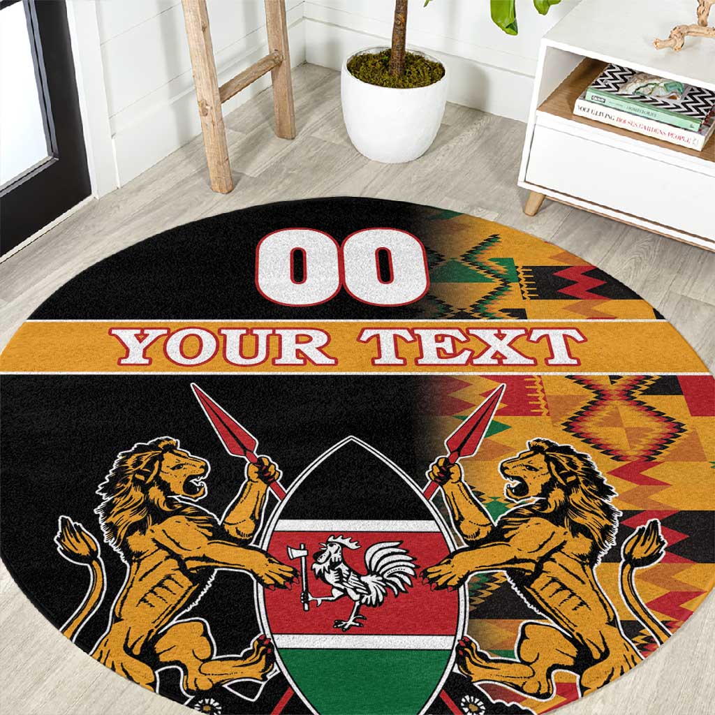 Custom Afro Kenya Coat Of Arms Round Carpet With Kente Patterns LT18