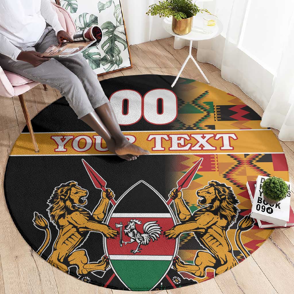 Custom Afro Kenya Coat Of Arms Round Carpet With Kente Patterns LT18