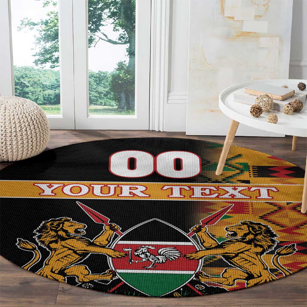 Custom Afro Kenya Coat Of Arms Round Carpet With Kente Patterns LT18