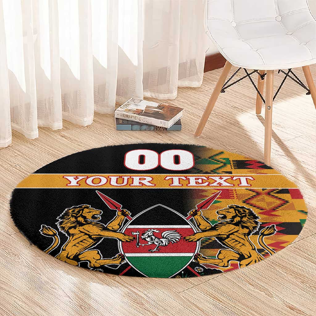 Custom Afro Kenya Coat Of Arms Round Carpet With Kente Patterns LT18