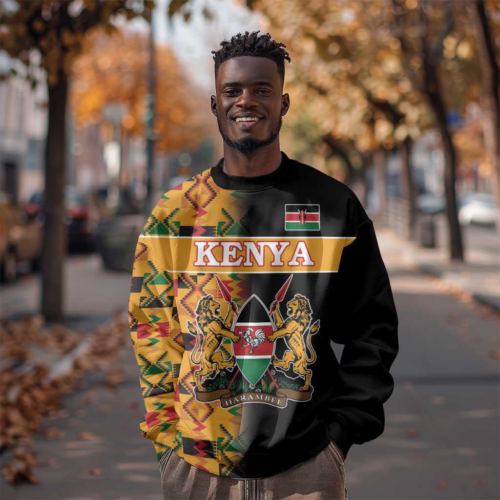 Custom Afro Kenya Coat Of Arms Sweatshirt With Kente Patterns LT18