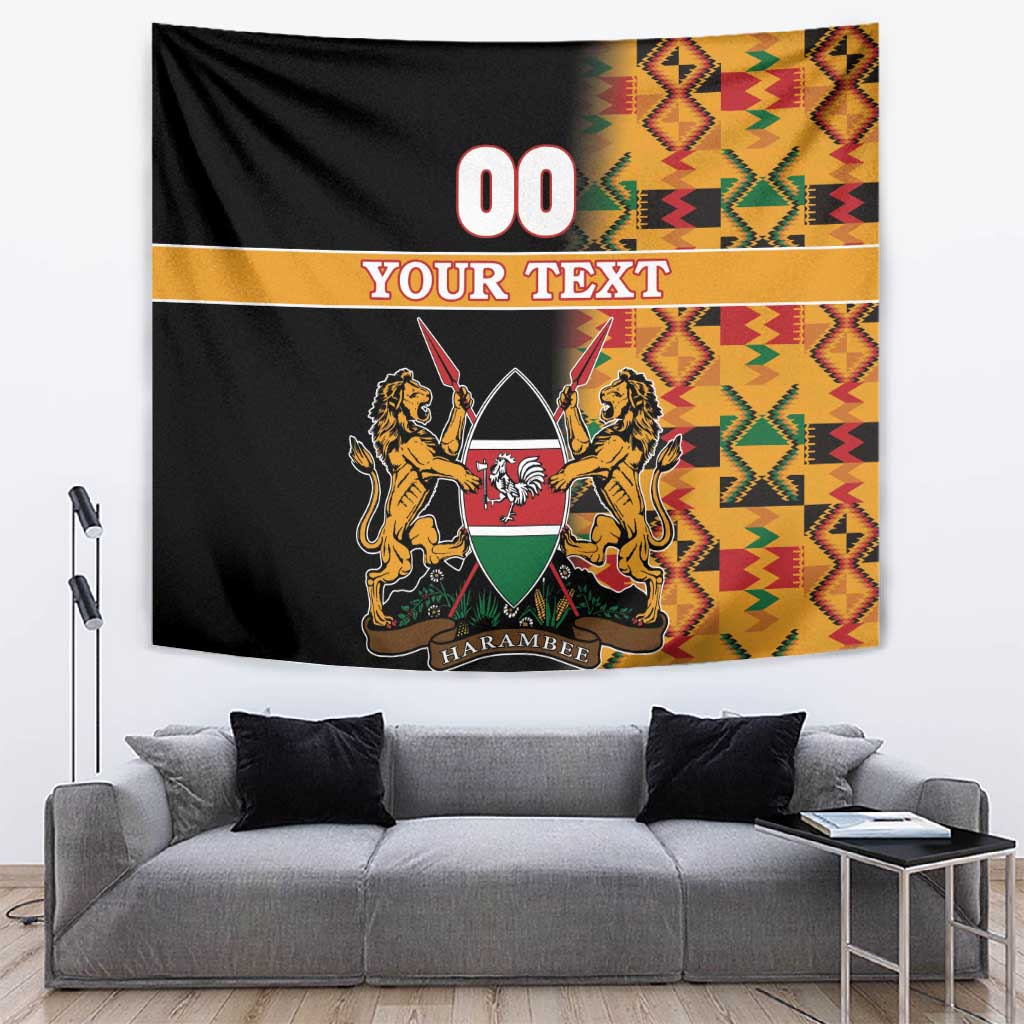 Custom Afro Kenya Coat Of Arms Tapestry With Kente Patterns LT18