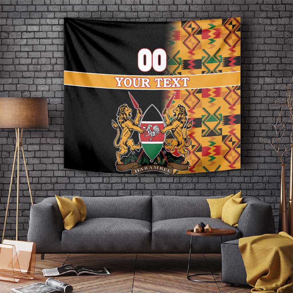Custom Afro Kenya Coat Of Arms Tapestry With Kente Patterns LT18