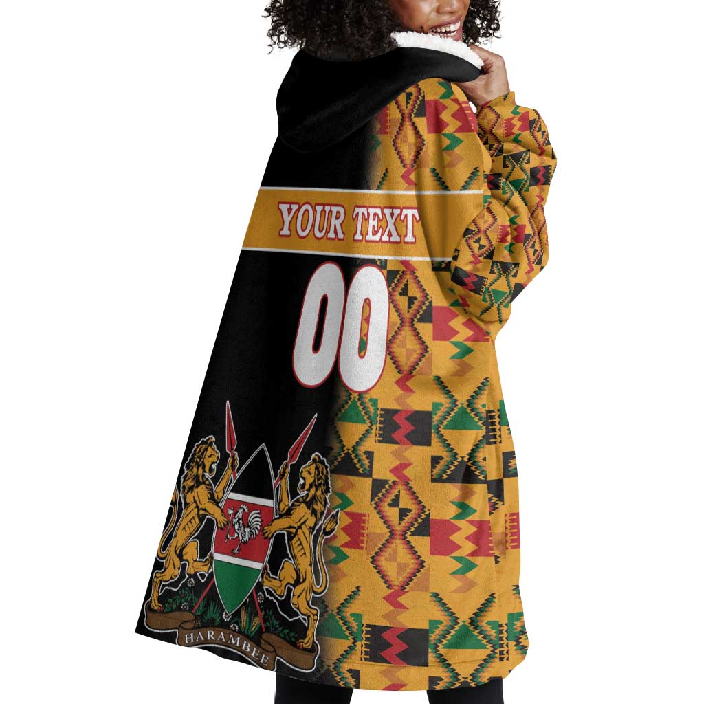 Custom Afro Kenya Coat Of Arms Wearable Blanket Hoodie With Kente Patterns LT18