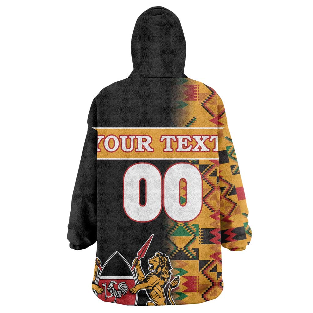 Custom Afro Kenya Coat Of Arms Wearable Blanket Hoodie With Kente Patterns LT18