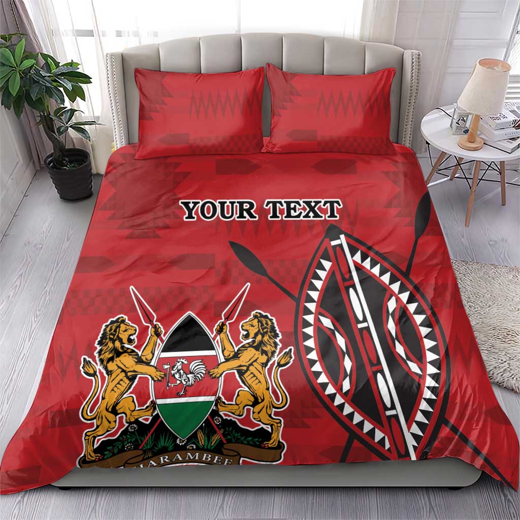 Personalized Afro Kenya Coat Of Arms Bedding Set Ethnic Seamless Pattern LT18