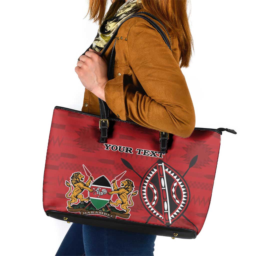 Personalized Kenya Coat Of Arms Leather Tote Bag Ethnic Seamless Pattern LT18