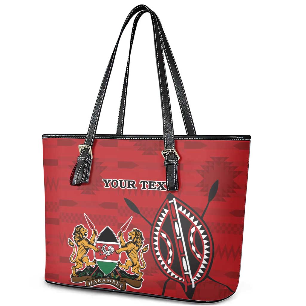 Personalized Kenya Coat Of Arms Leather Tote Bag Ethnic Seamless Pattern LT18
