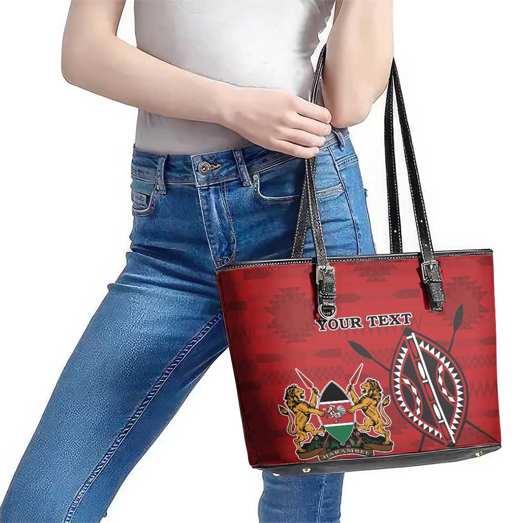 Personalized Kenya Coat Of Arms Leather Tote Bag Ethnic Seamless Pattern LT18