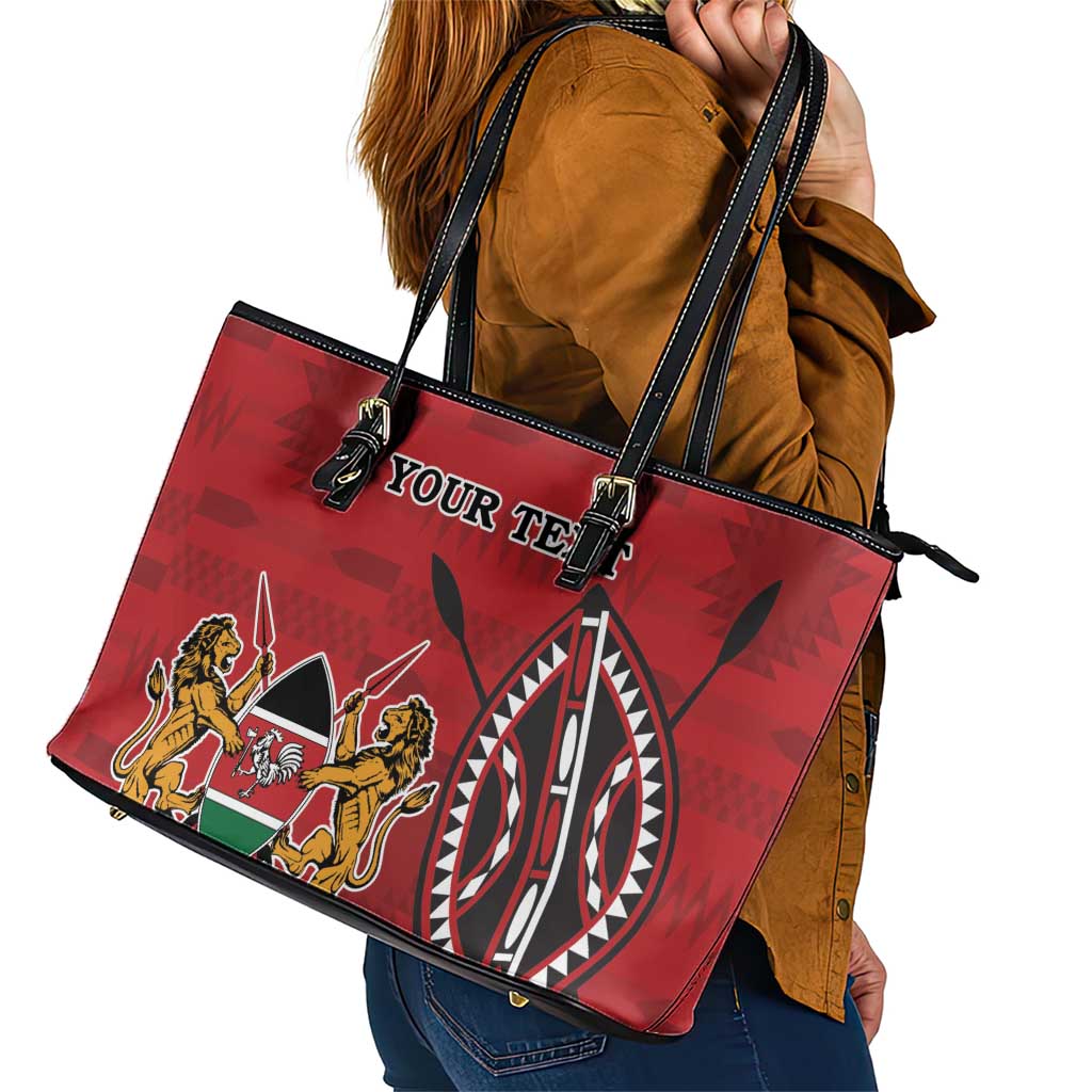 Personalized Kenya Coat Of Arms Leather Tote Bag Ethnic Seamless Pattern LT18
