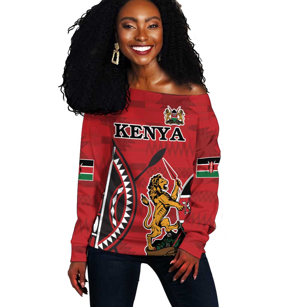 Personalized Afro Kenya Coat Of Arms Off Shoulder Sweater Ethnic Seamless Pattern LT18