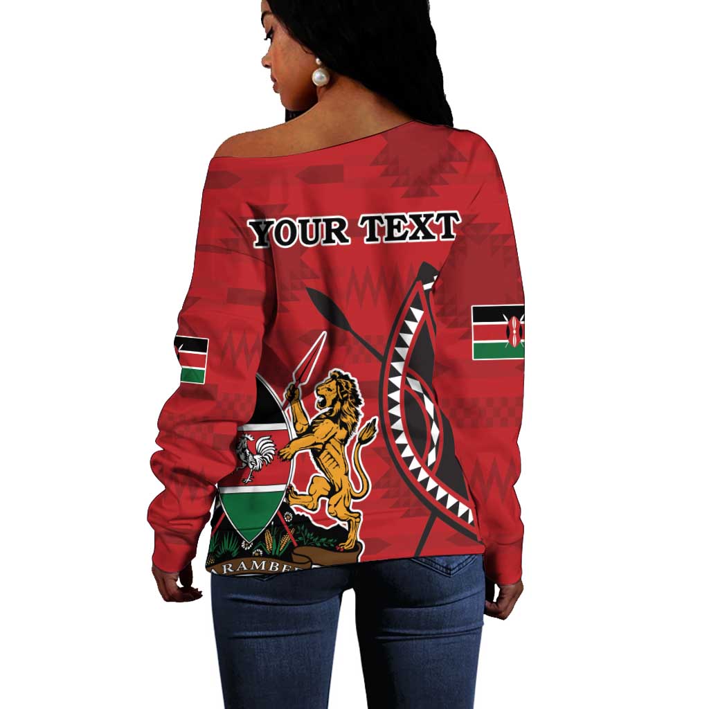 Personalized Afro Kenya Coat Of Arms Off Shoulder Sweater Ethnic Seamless Pattern LT18