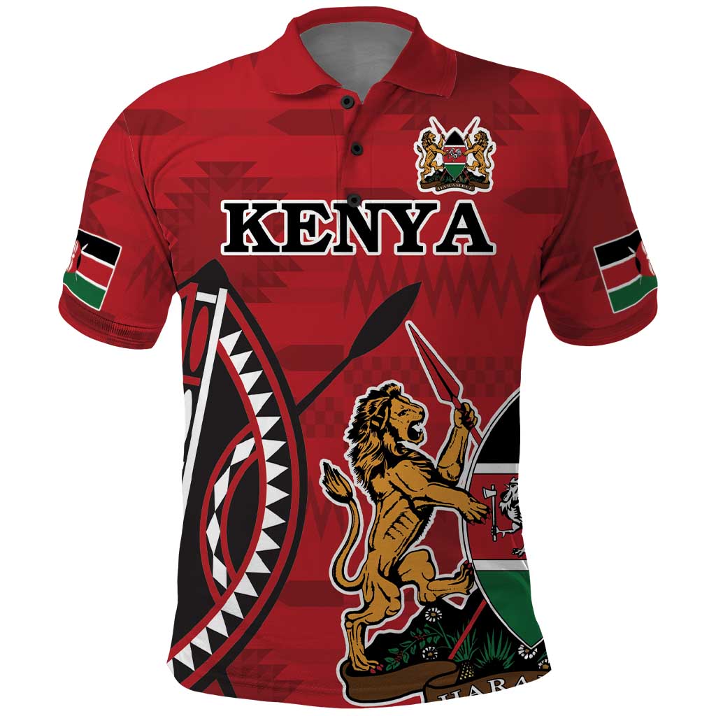Personalized Kenya Coat Of Arms Polo Shirt Ethnic Seamless Pattern LT18