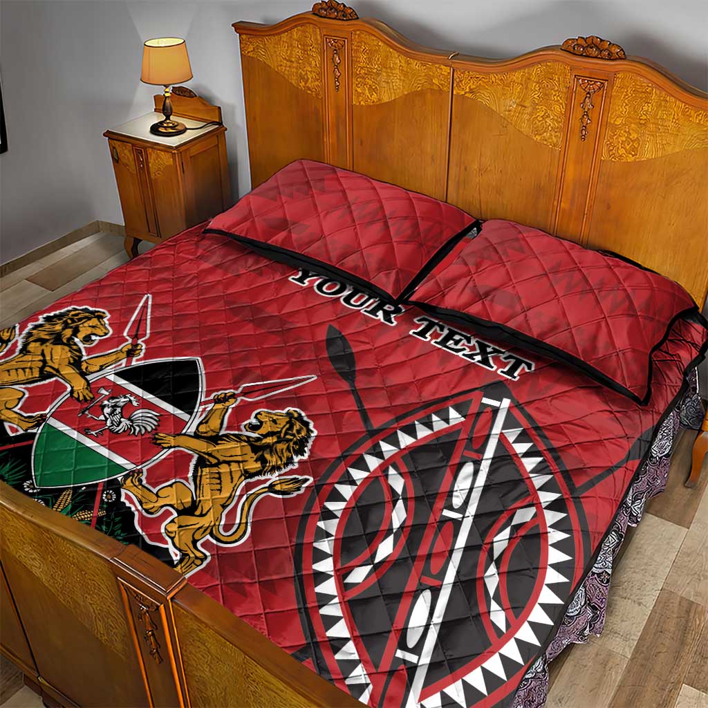 Personalized Afro Kenya Coat Of Arms Quilt Bed Set Ethnic Seamless Pattern LT18
