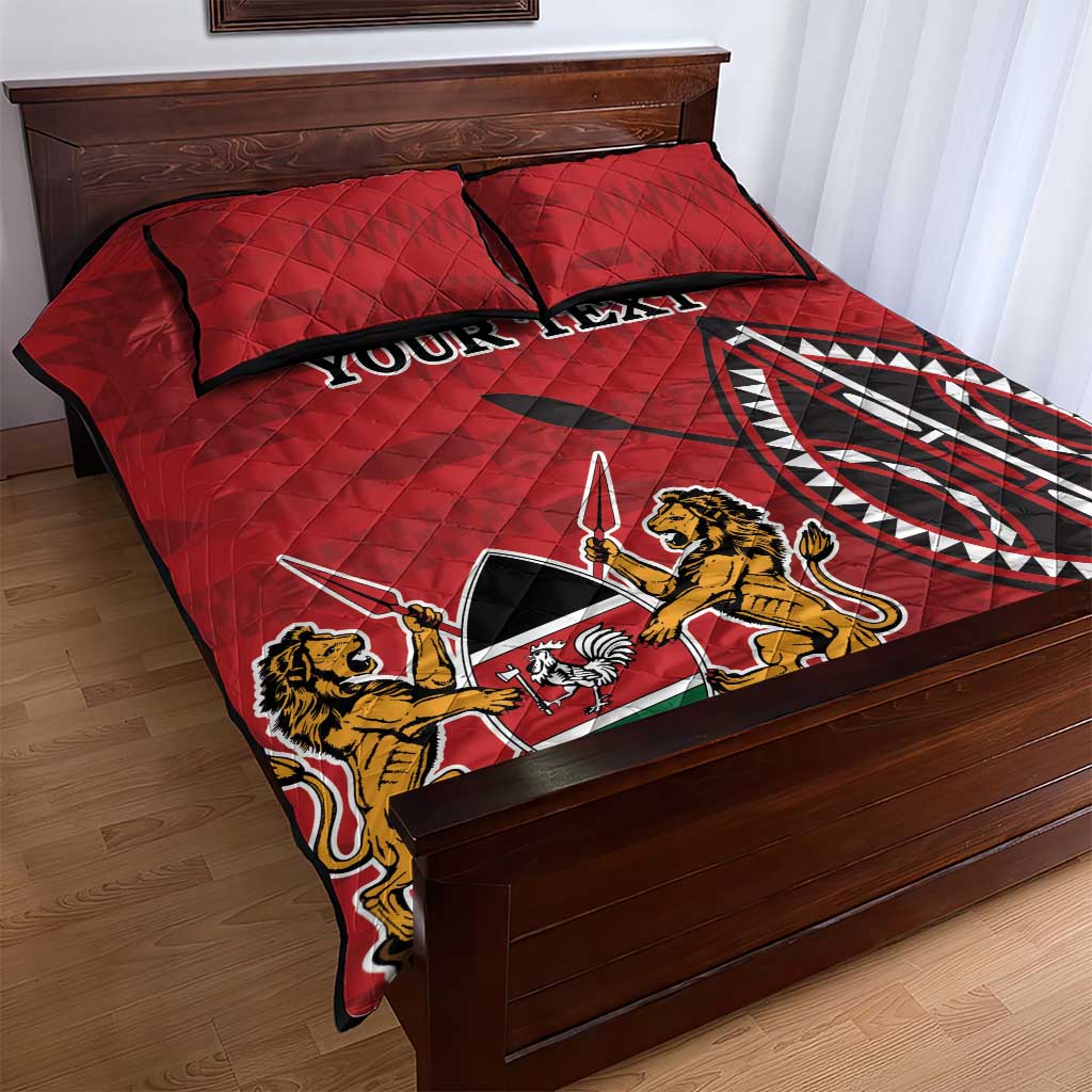 Personalized Afro Kenya Coat Of Arms Quilt Bed Set Ethnic Seamless Pattern LT18