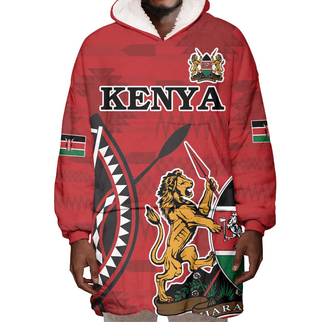 Personalized Afro Kenya Coat Of Arms Wearable Blanket Hoodie Ethnic Seamless Pattern LT18