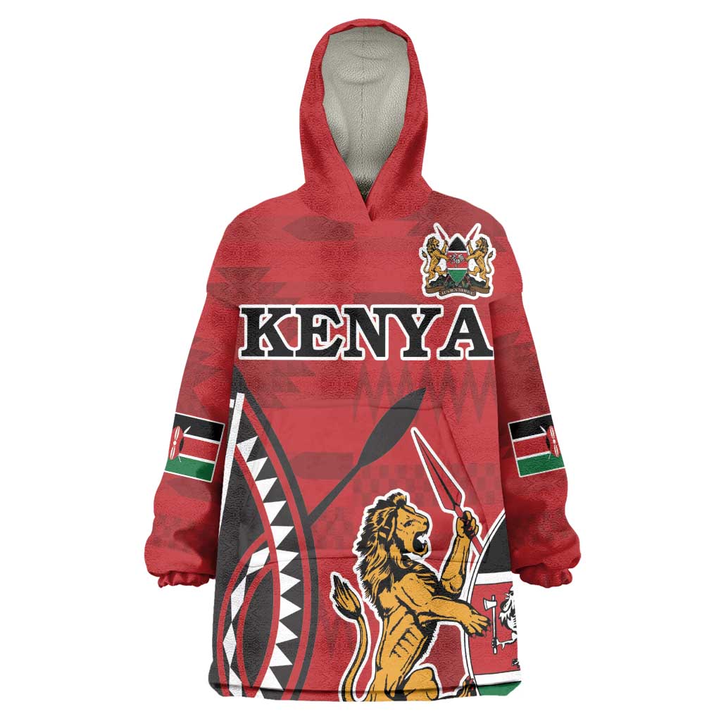 Personalized Afro Kenya Coat Of Arms Wearable Blanket Hoodie Ethnic Seamless Pattern LT18
