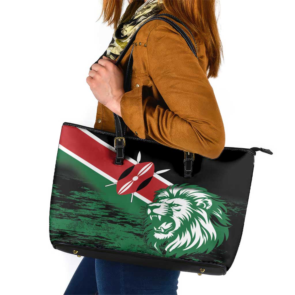 Kenya Lion Head Leather Tote Bag Flag Style LT18