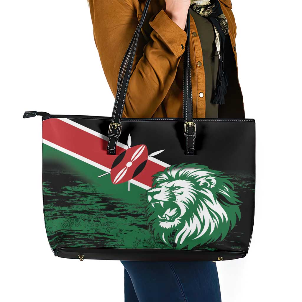 Kenya Lion Head Leather Tote Bag Flag Style LT18
