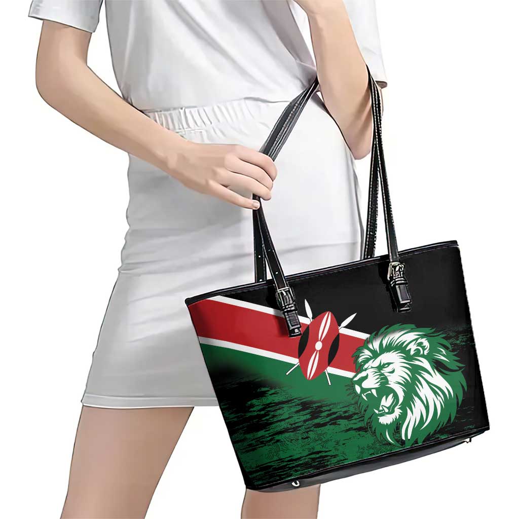 Kenya Lion Head Leather Tote Bag Flag Style LT18