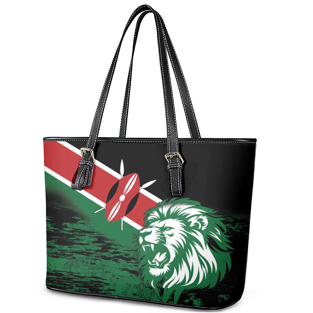 Kenya Lion Head Leather Tote Bag Flag Style LT18