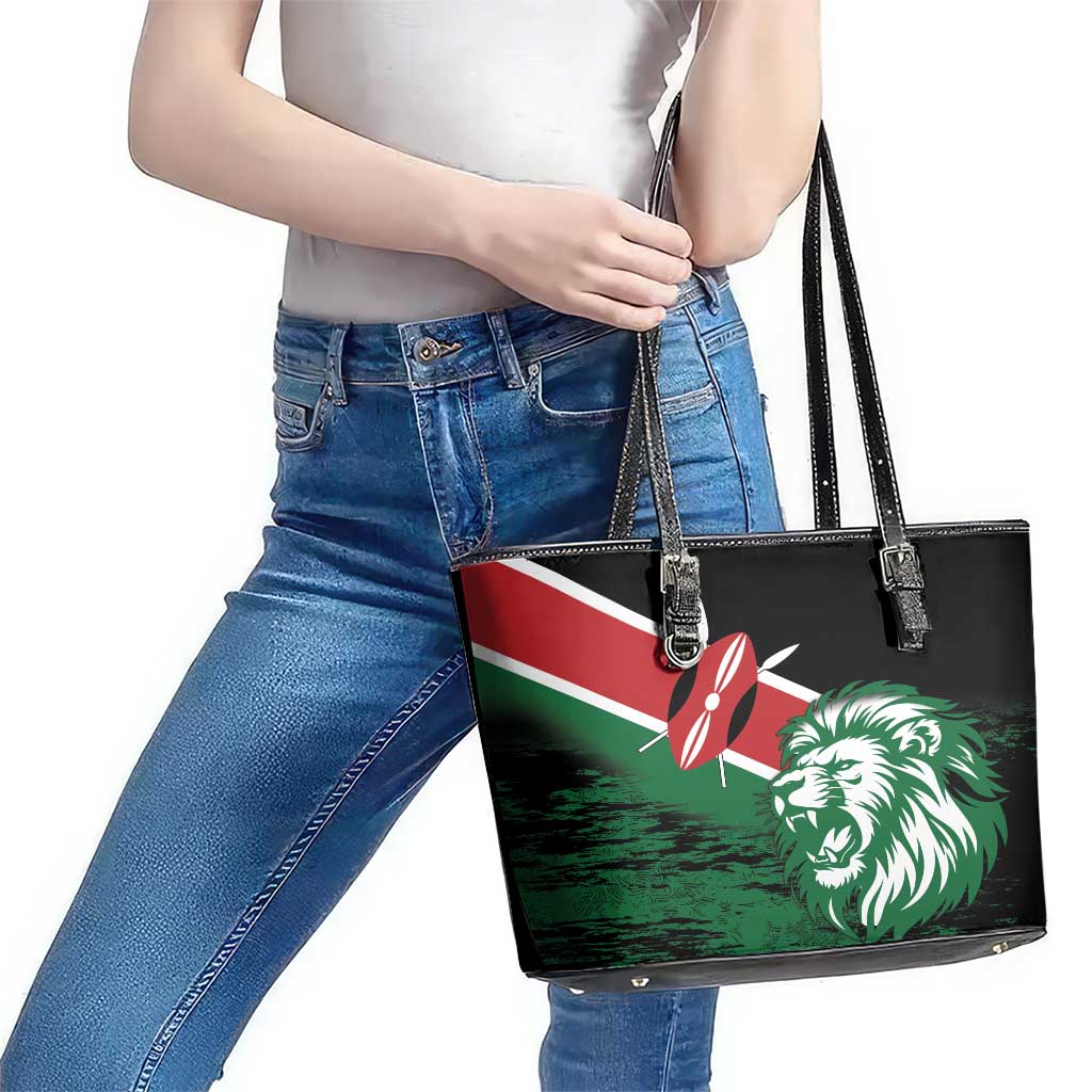 Kenya Lion Head Leather Tote Bag Flag Style LT18